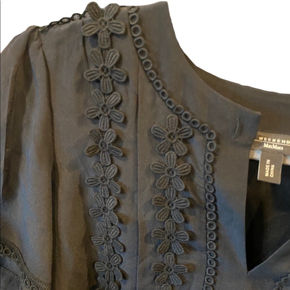 Weekend MaxMara Women's Black Floral Applique Silk Blouse Size Small - Picture 6 of 12